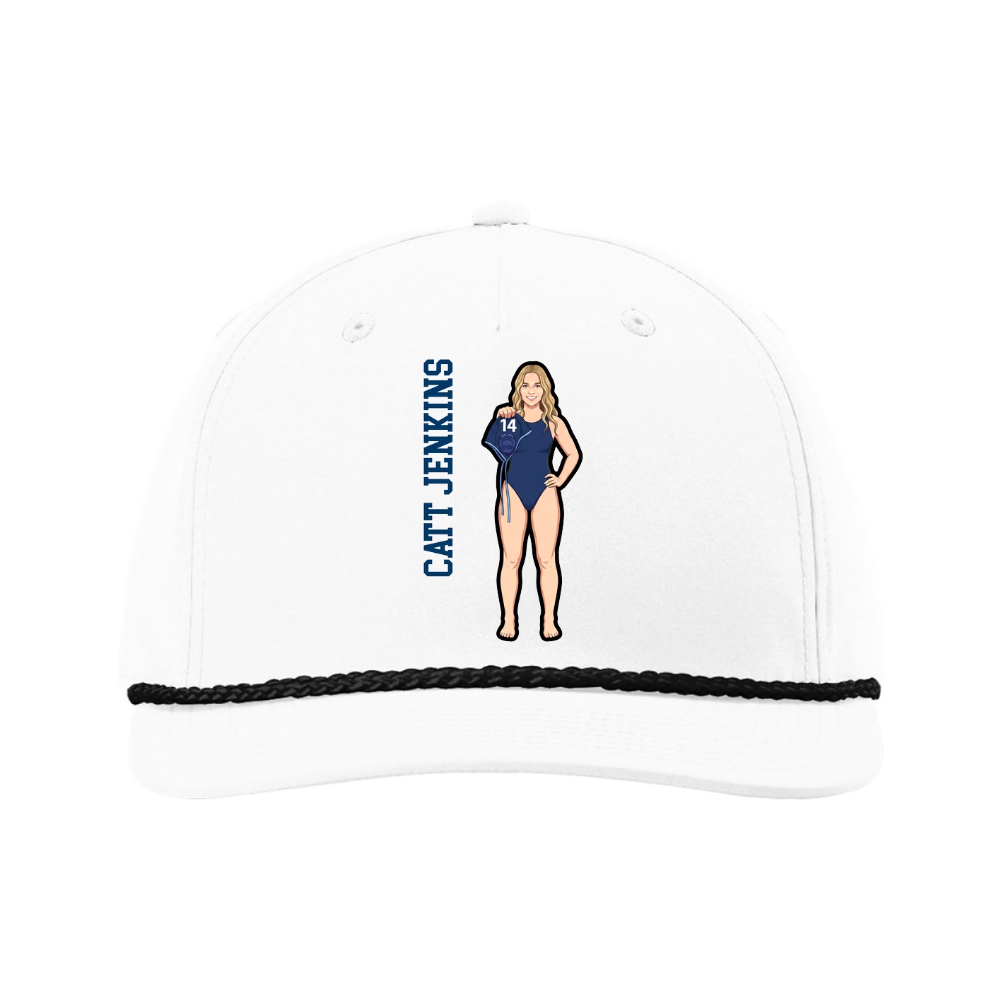 Five-Panel Classic Rope Cap — Name Vertical in White