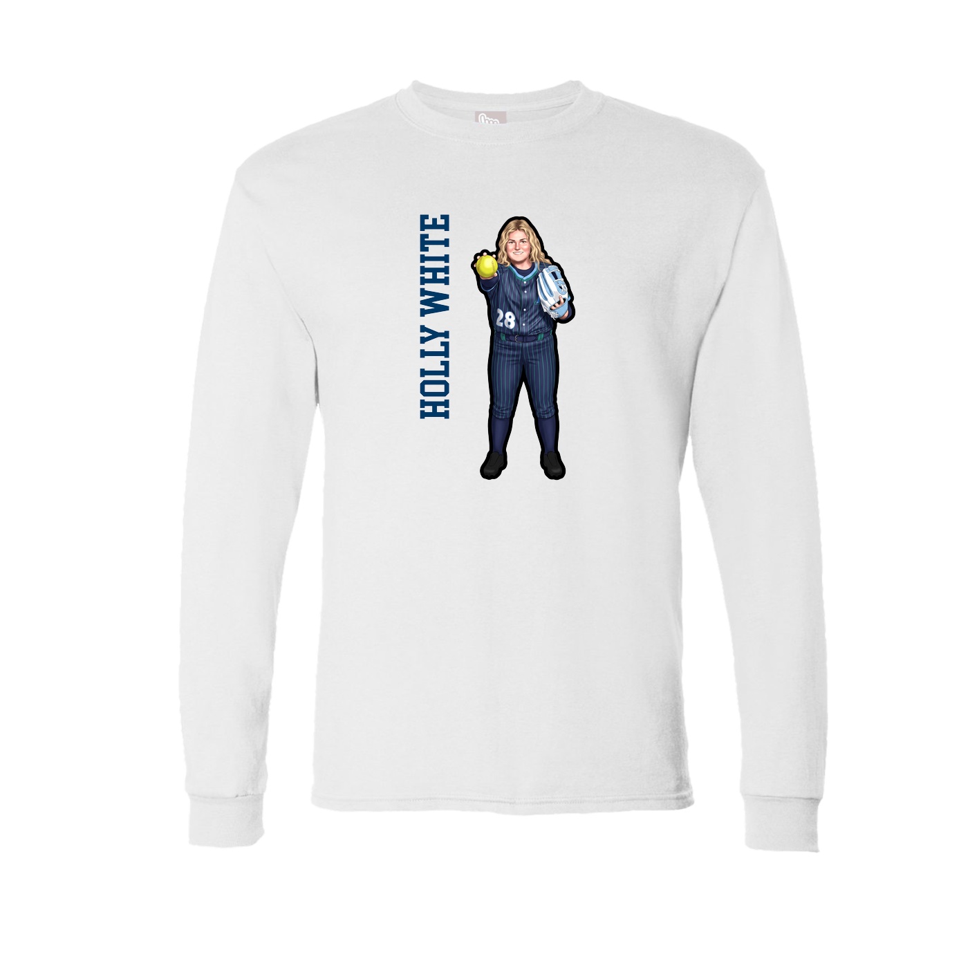 Long Sleeve Tee — Name Vertical in White