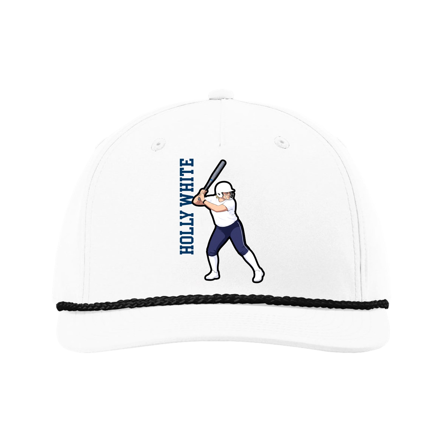 Five-Panel Classic Rope Cap — Name Vertical in White
