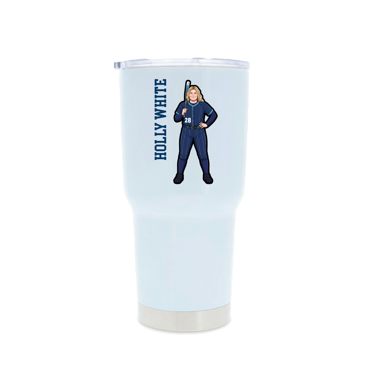 30oz Stainless Steel Tumbler — Name Vertical in White
