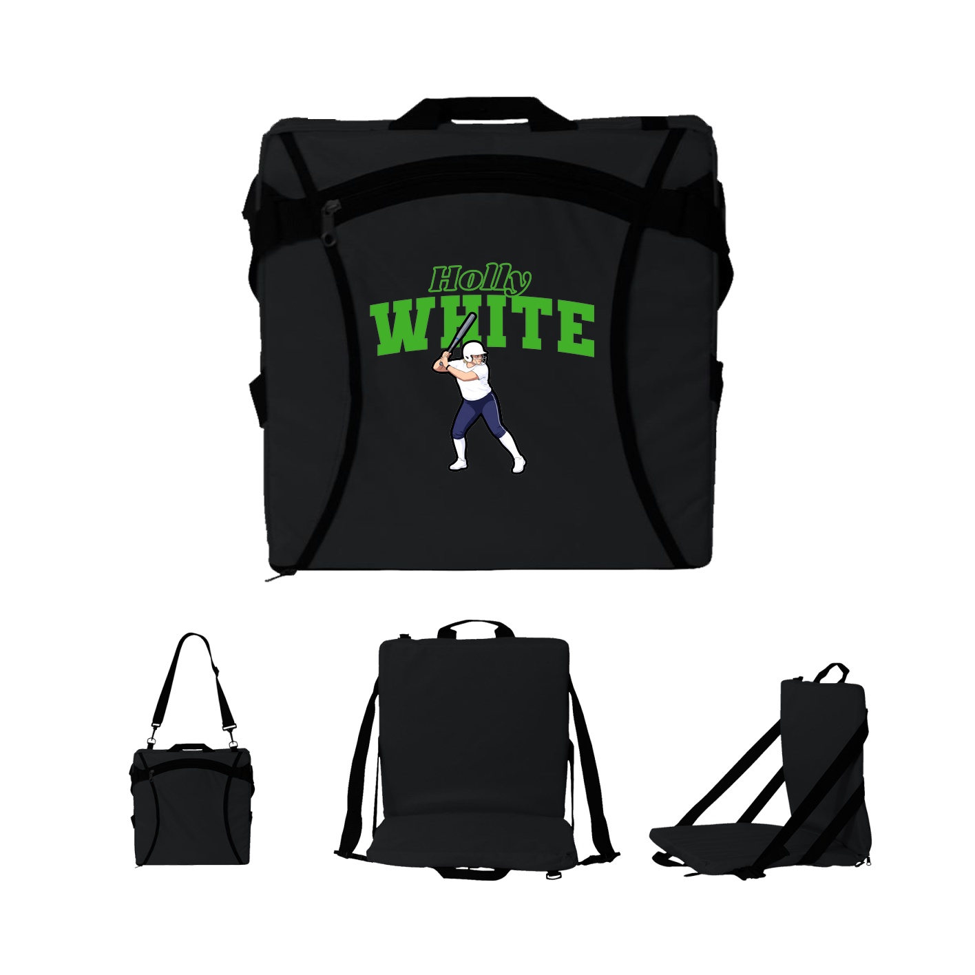 Folding Stadium Seat — Name Arch in Black