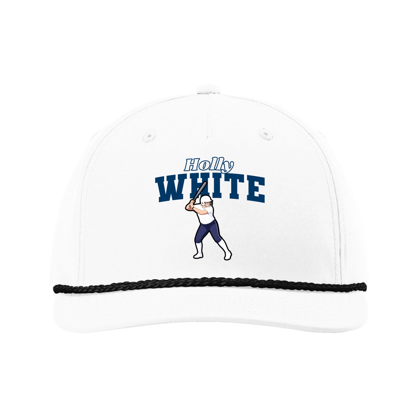 Five-Panel Classic Rope Cap — Name Arch in White