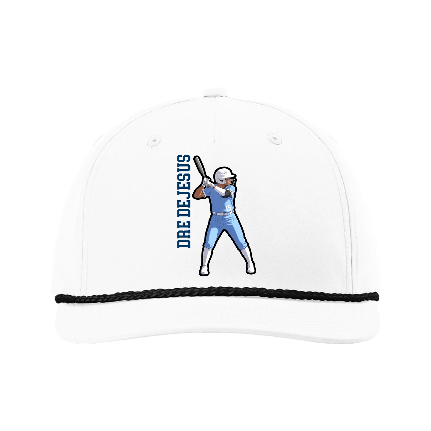 Five-Panel Classic Rope Cap — Name Vertical in White