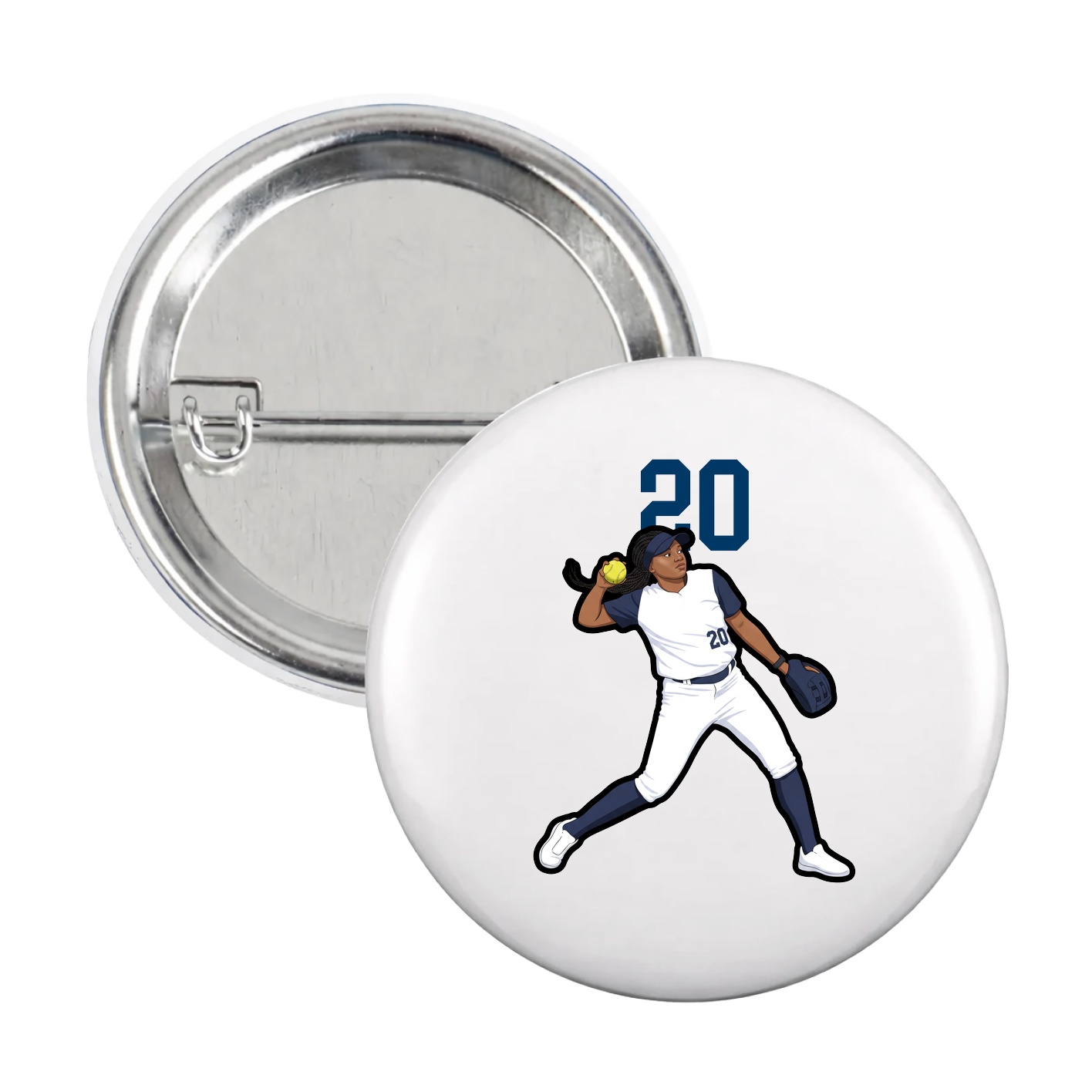 Game Day Button — Number Top in White