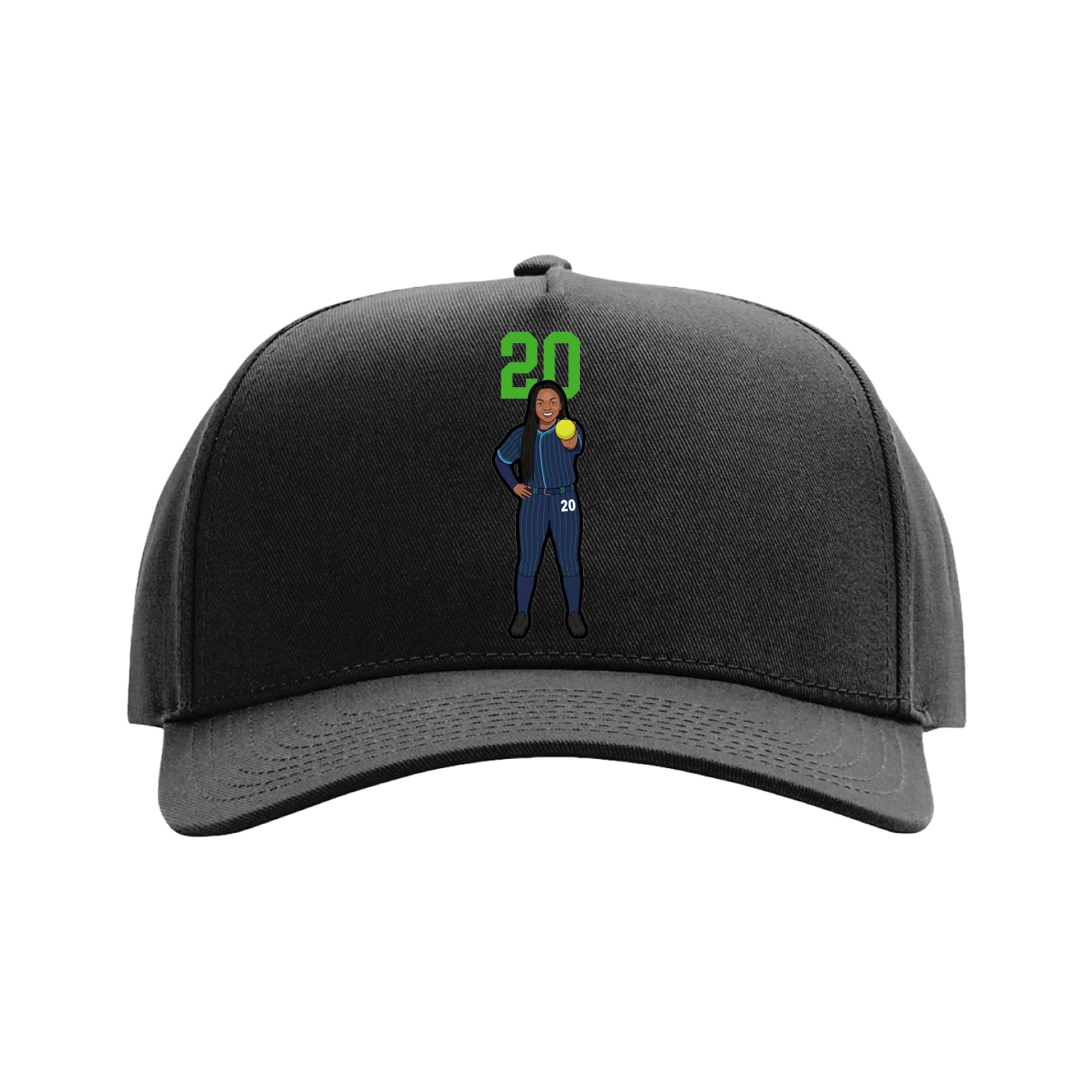 Full Fabric Five-Panel Champ Cap — Number Top in Black