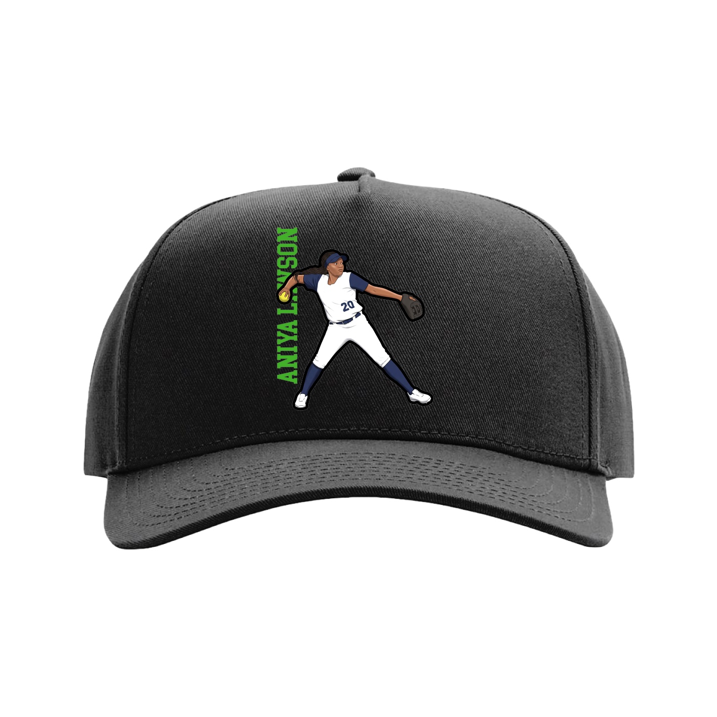 Full Fabric Five-Panel Champ Cap — Name Vertical in Black