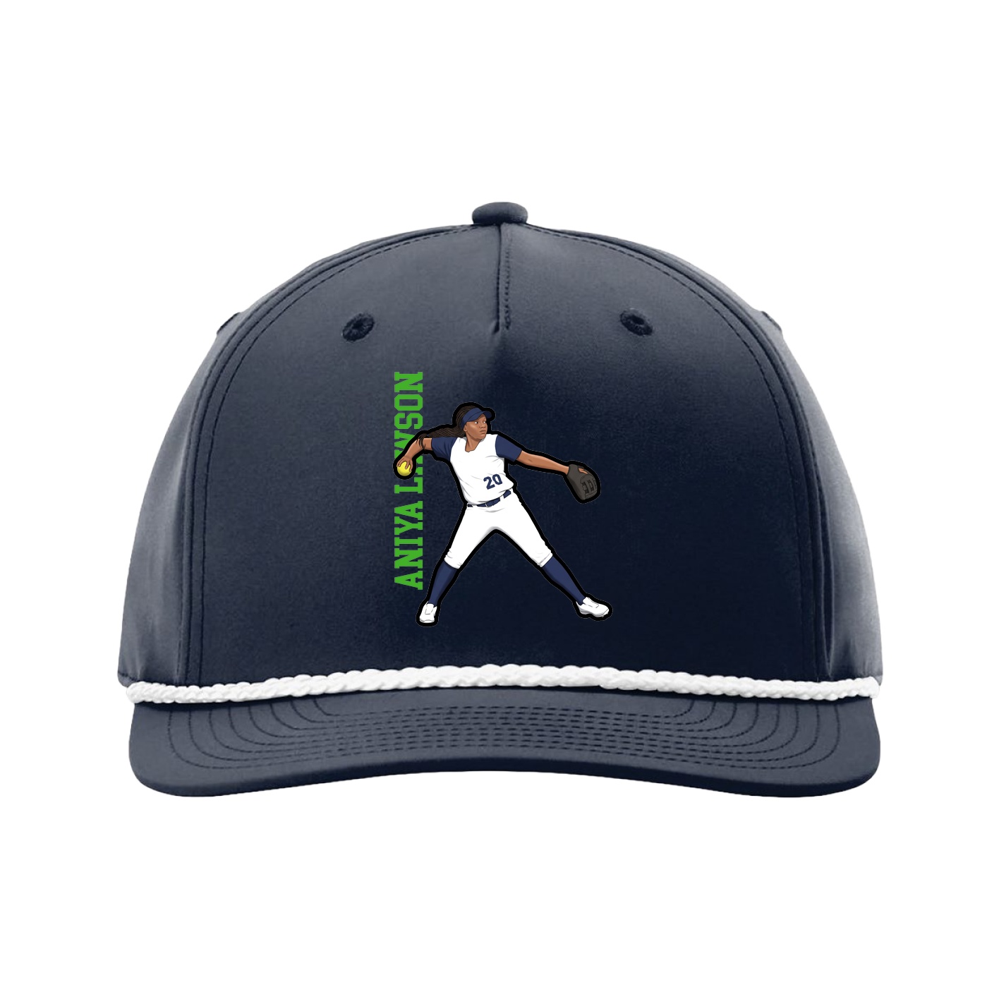 Five-Panel Classic Rope Cap — Name Vertical in Navy