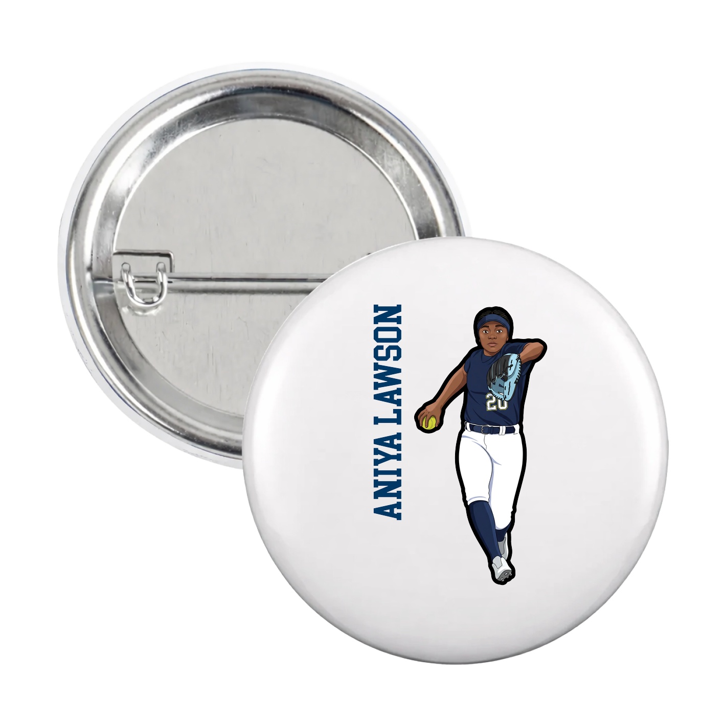 Game Day Button — Name Vertical in White