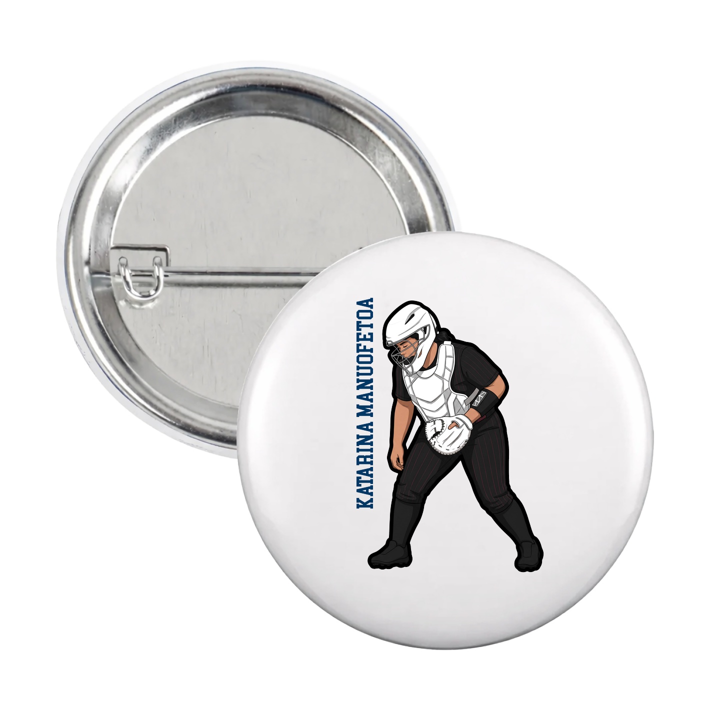 Game Day Button — Name Vertical in White