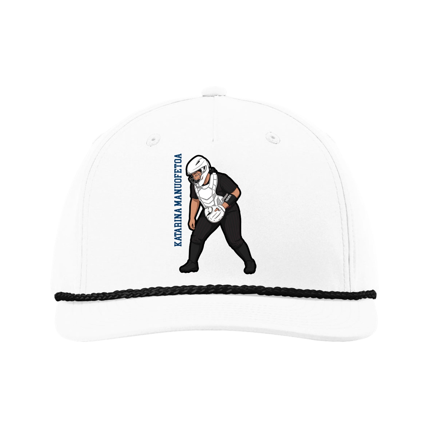 Five-Panel Classic Rope Cap — Name Vertical in White