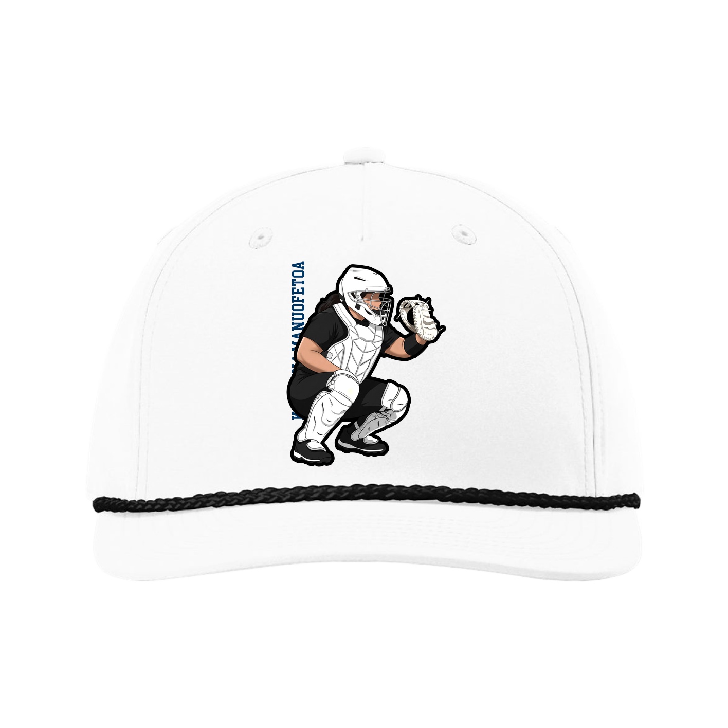 Five-Panel Classic Rope Cap — Name Vertical in White