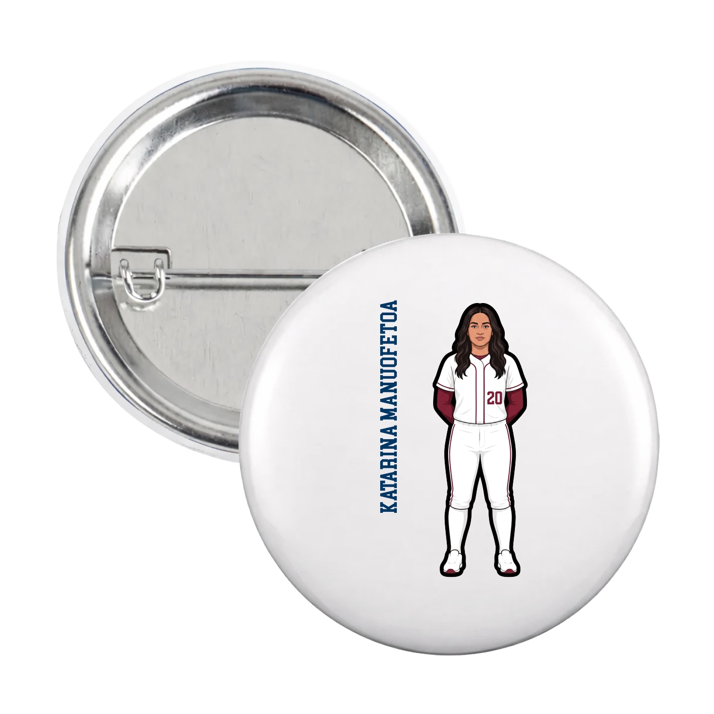 Game Day Button — Name Vertical in White