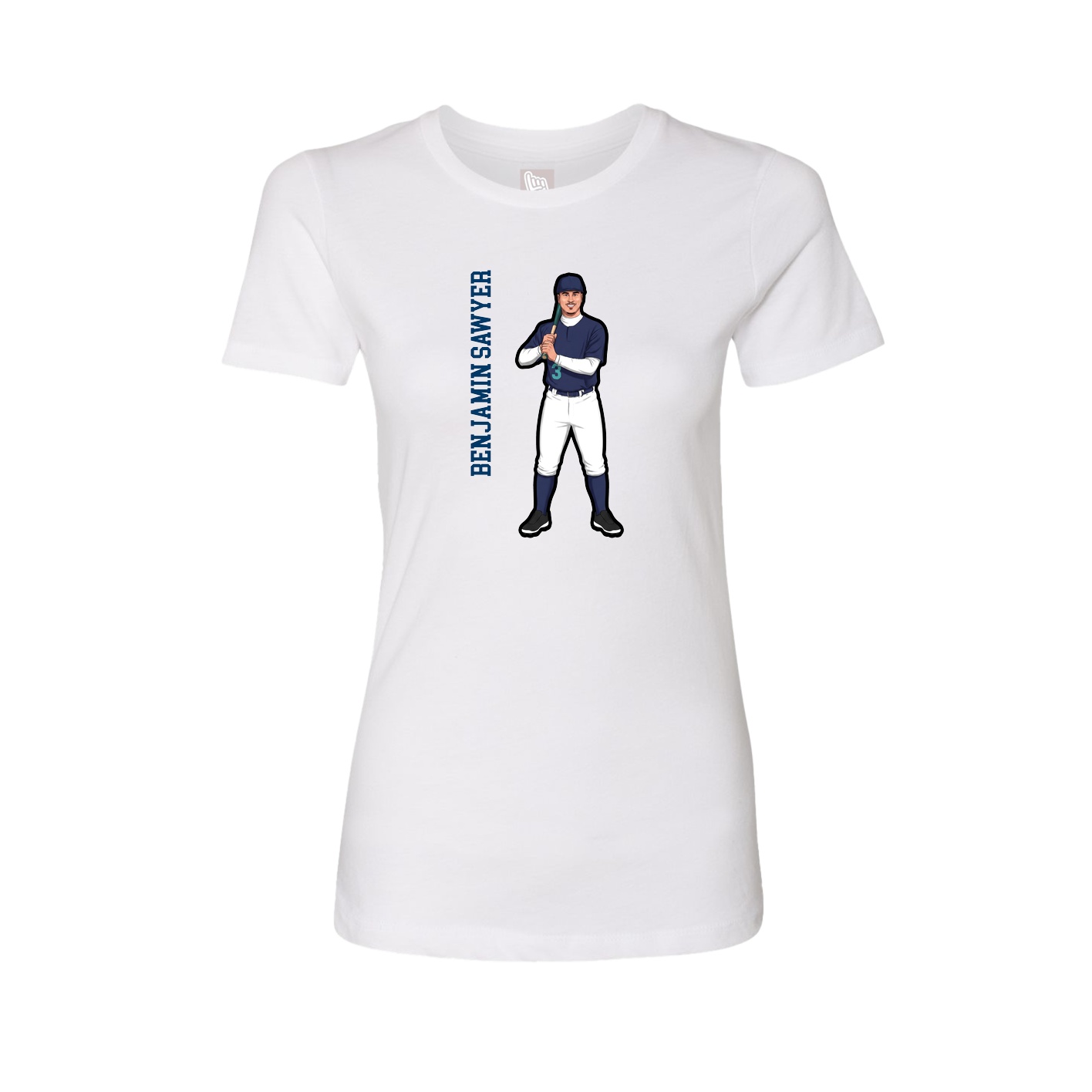 Fitted Women's Tee — Name Vertical in White