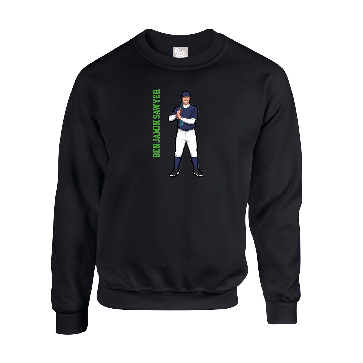 Fleece Crew — Name Vertical in Black