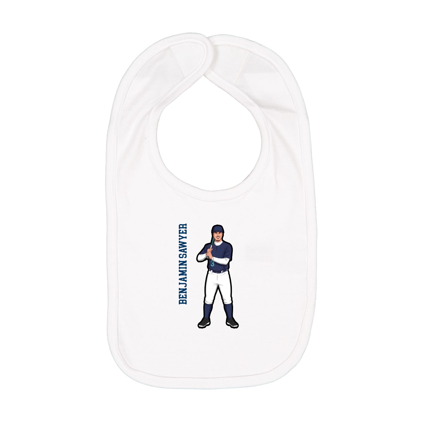 Infant Bib — Name Vertical in White