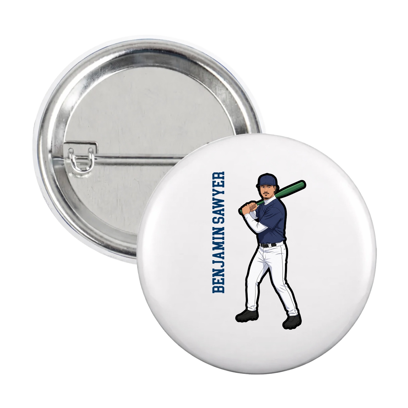 Game Day Button — Name Vertical in White