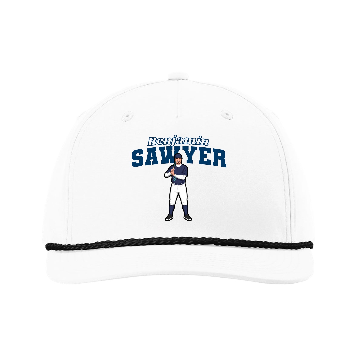 Five-Panel Classic Rope Cap — Name Arch in White