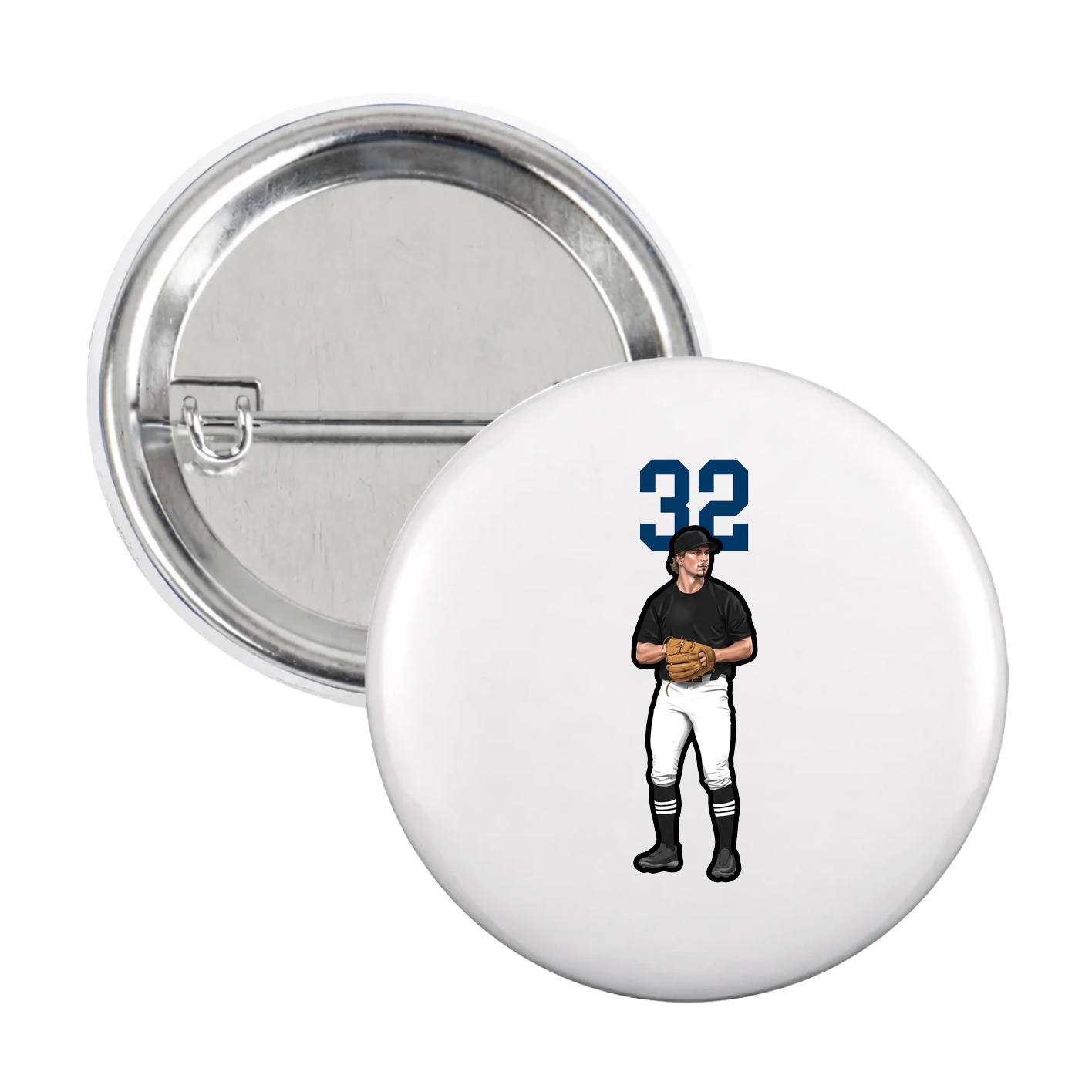 Game Day Button — Number Top in White