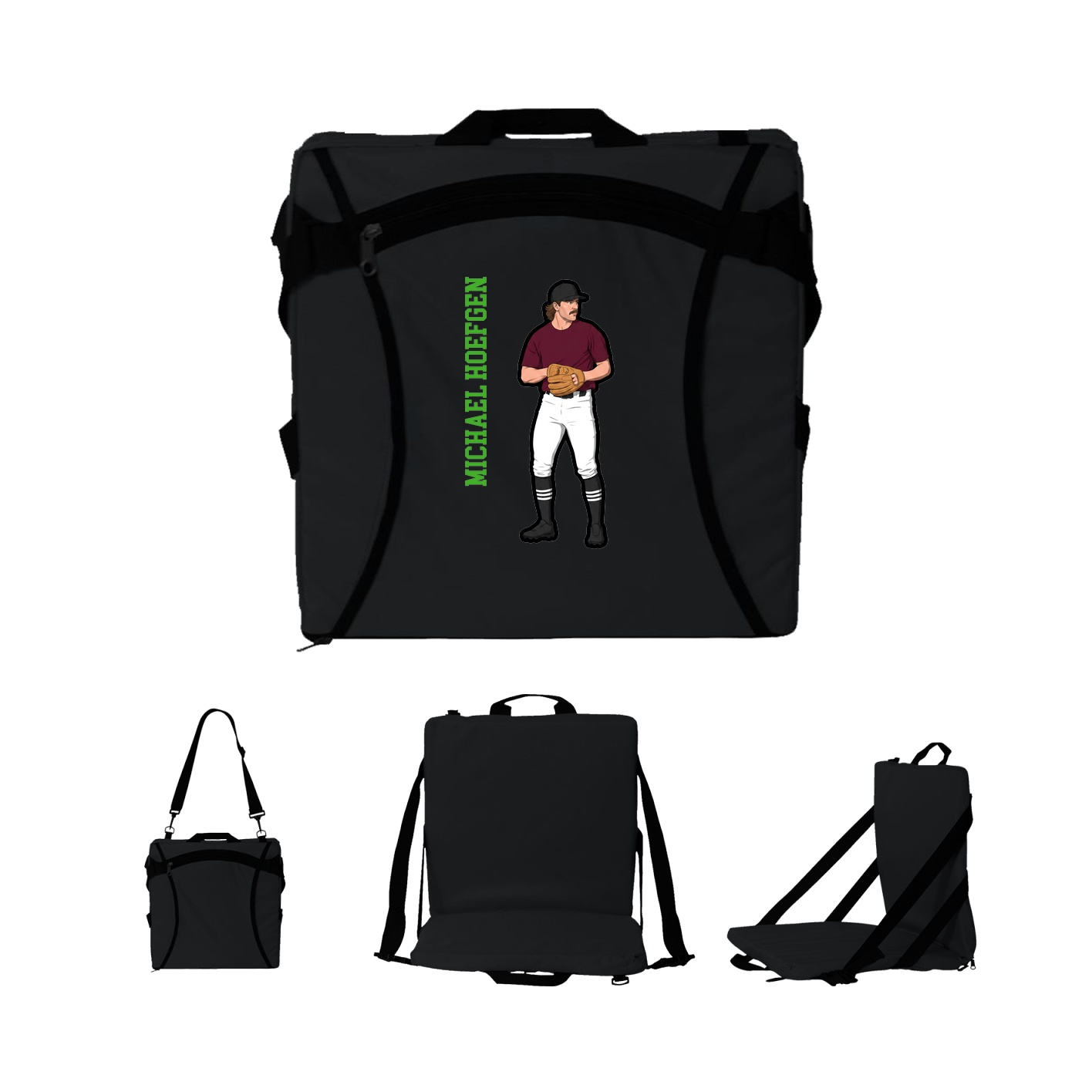 Folding Stadium Seat — Name Vertical in Black