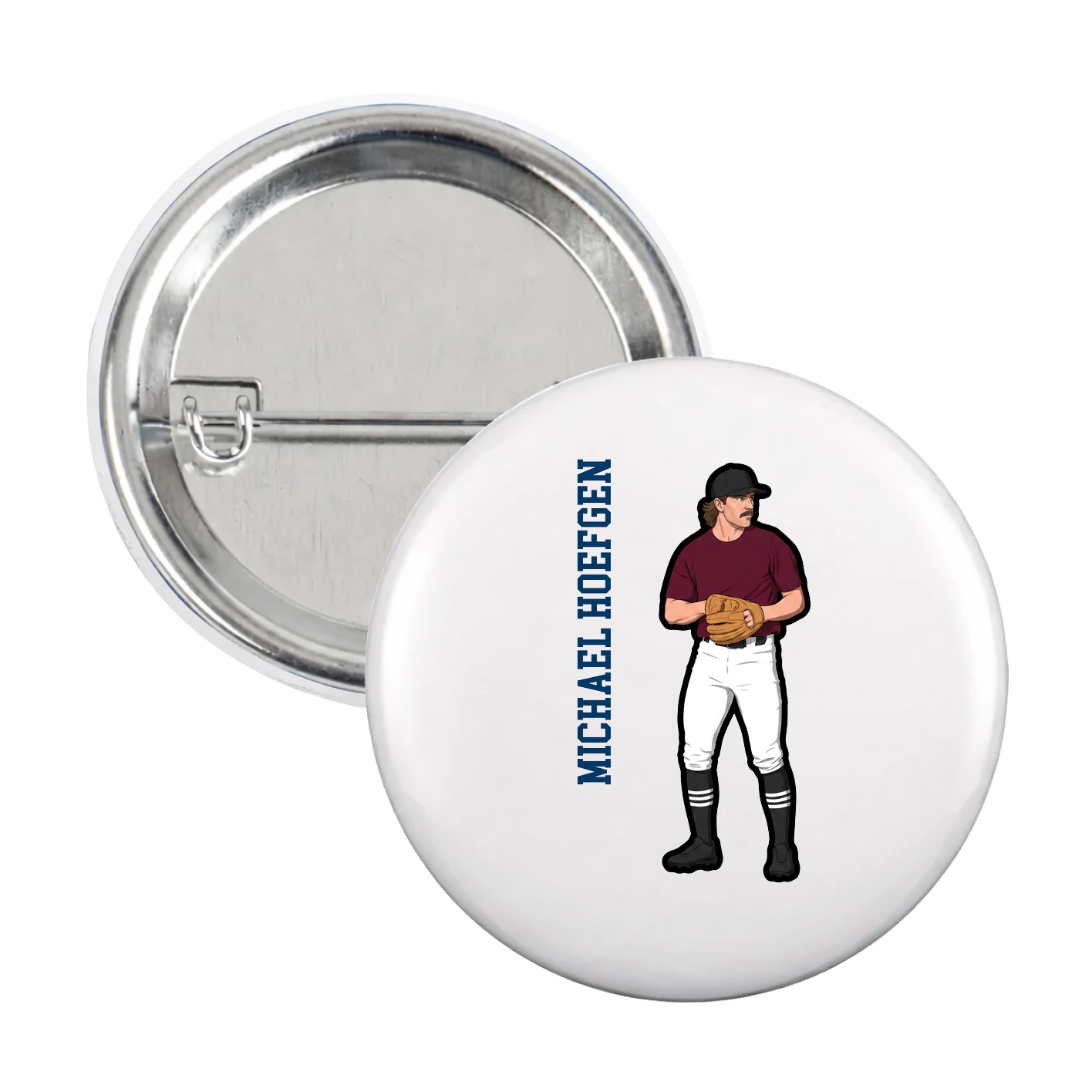 Game Day Button — Name Vertical in White