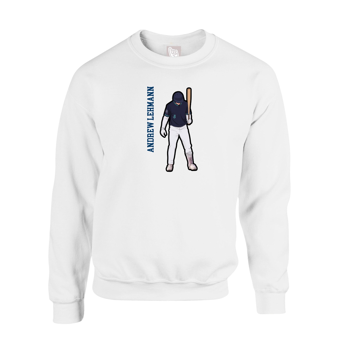 Fleece Crew — Name Vertical in White