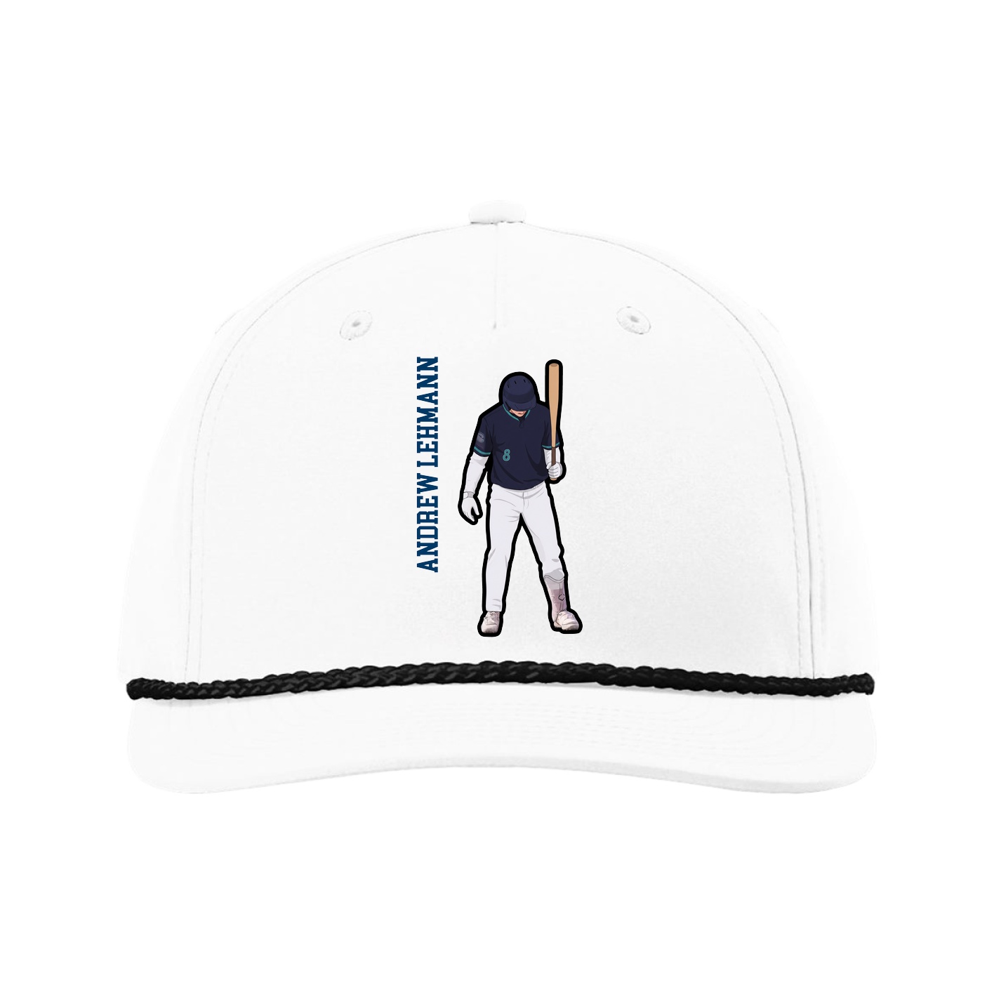 Five-Panel Classic Rope Cap — Name Vertical in White