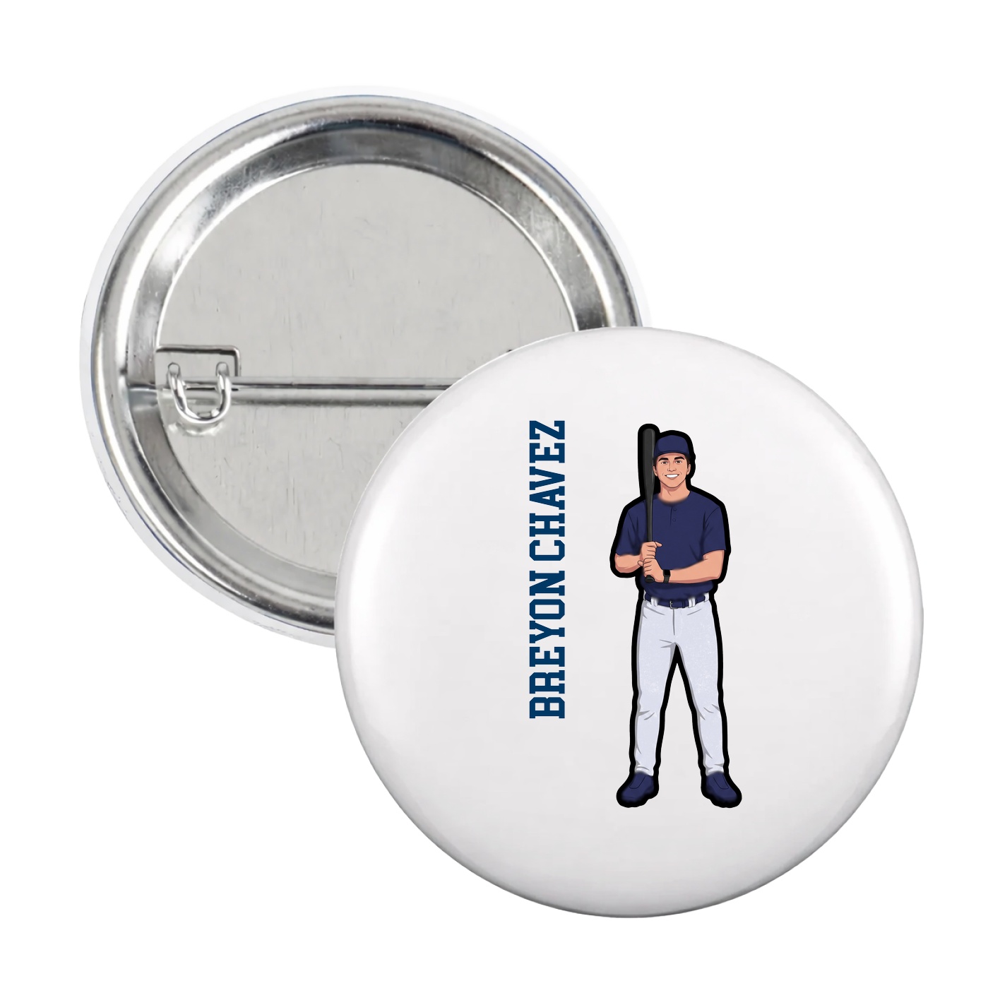 Game Day Button — Name Vertical in White