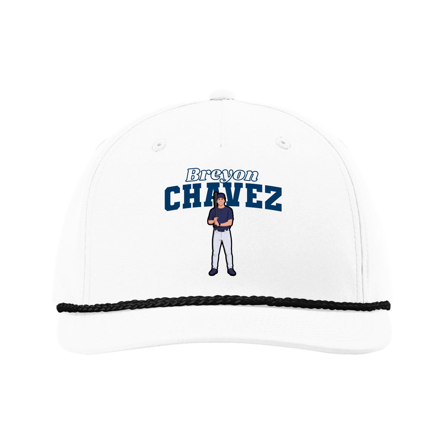 Five-Panel Classic Rope Cap — Name Arch in White