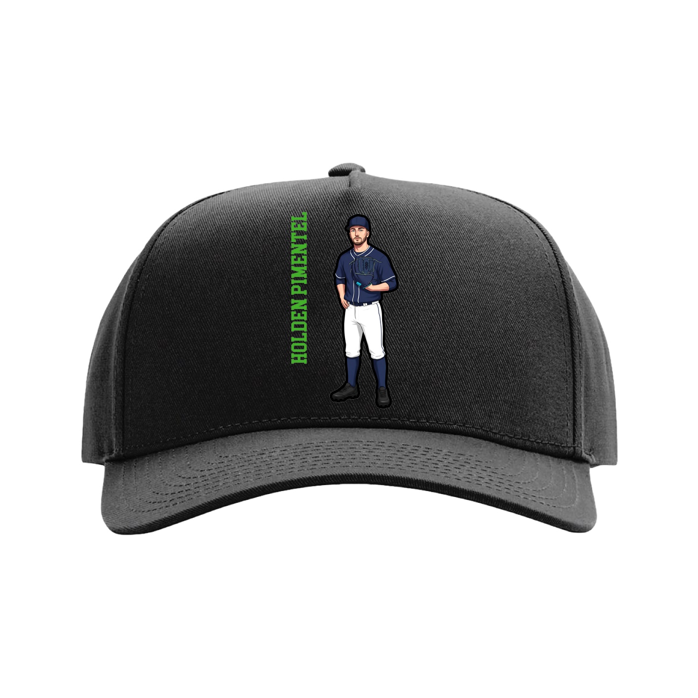 Full Fabric Five-Panel Champ Cap — Name Vertical in Black