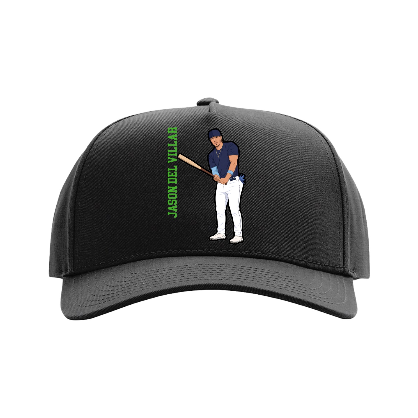 Full Fabric Five-Panel Champ Cap — Name Vertical in Black