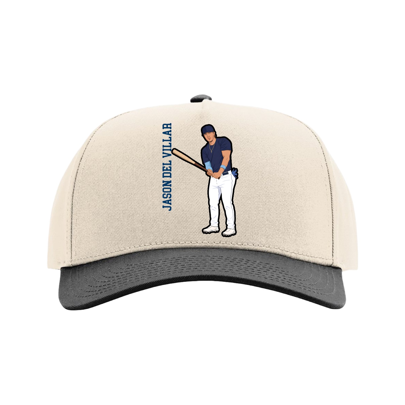Full Fabric Five-Panel Champ Cap — Name Vertical in Cream/Black