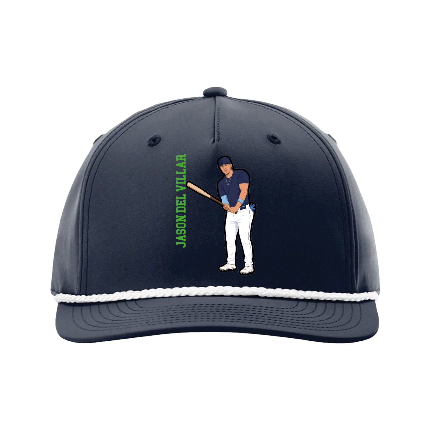 Five-Panel Classic Rope Cap — Name Vertical in Navy