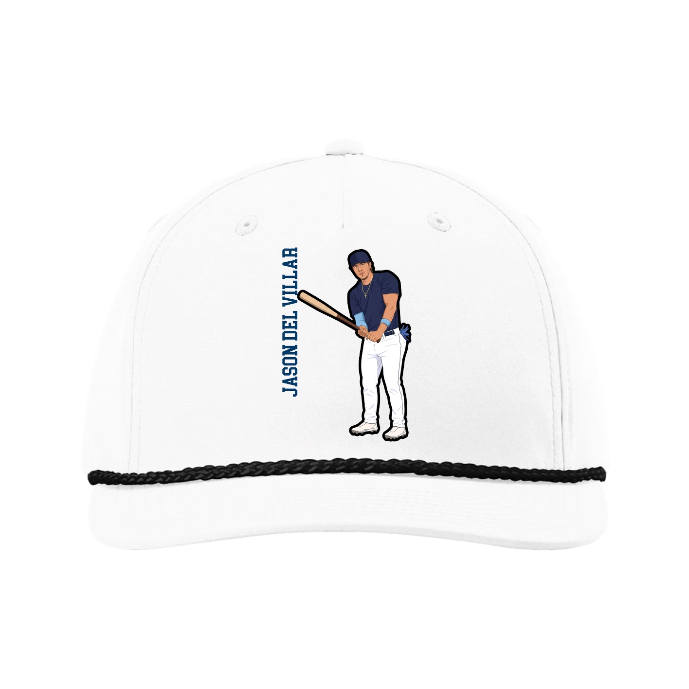 Five-Panel Classic Rope Cap — Name Vertical in White