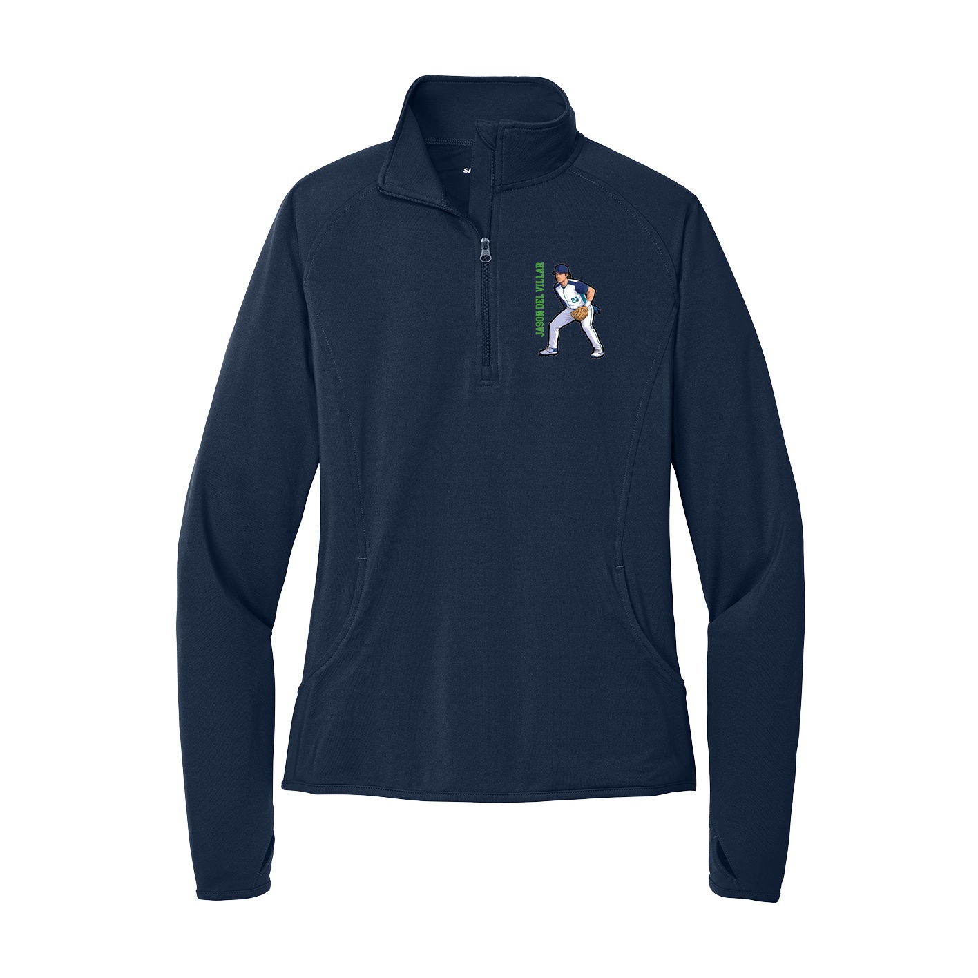 Women's Q-Zip Pullover — Name Vertical in Navy