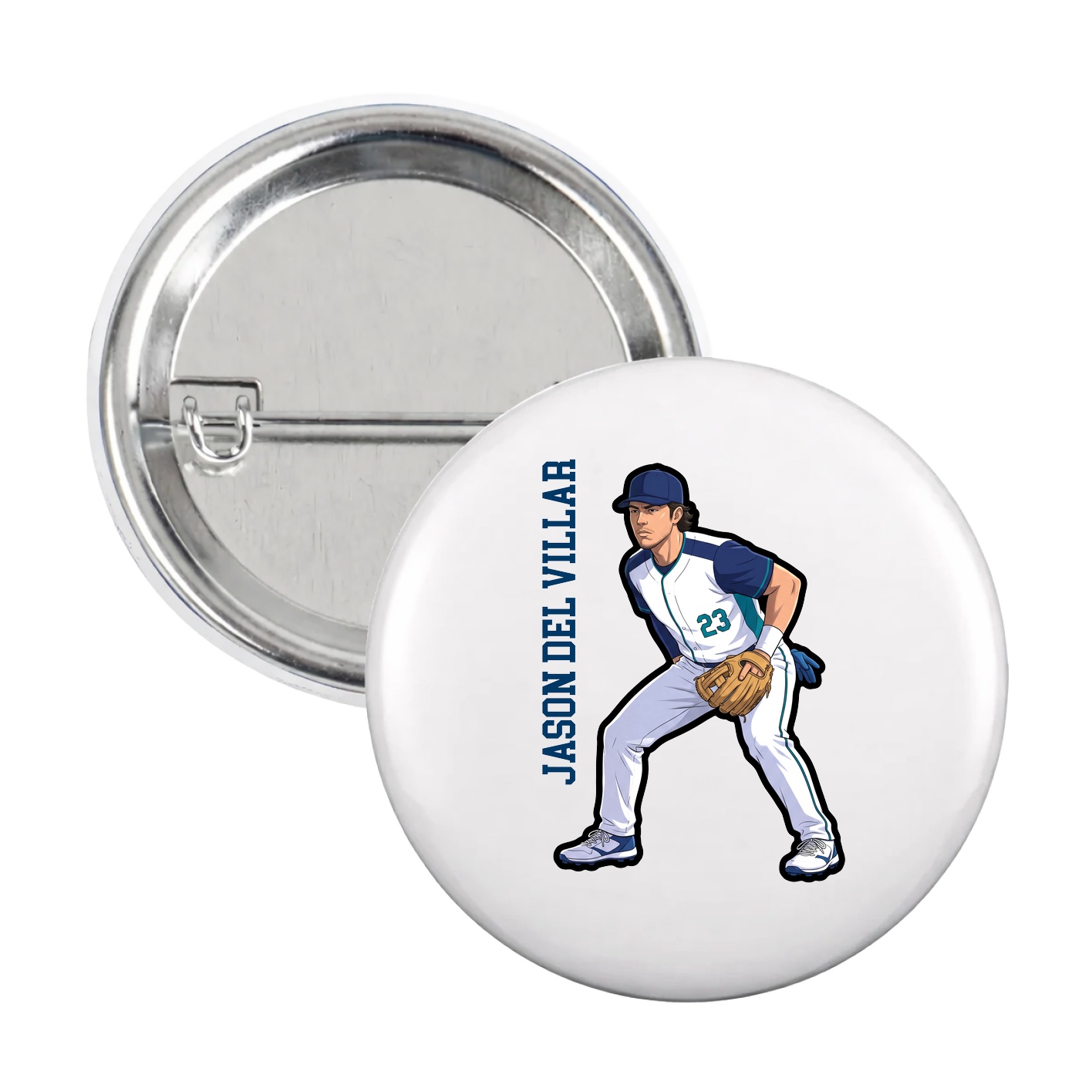 Game Day Button — Name Vertical in White