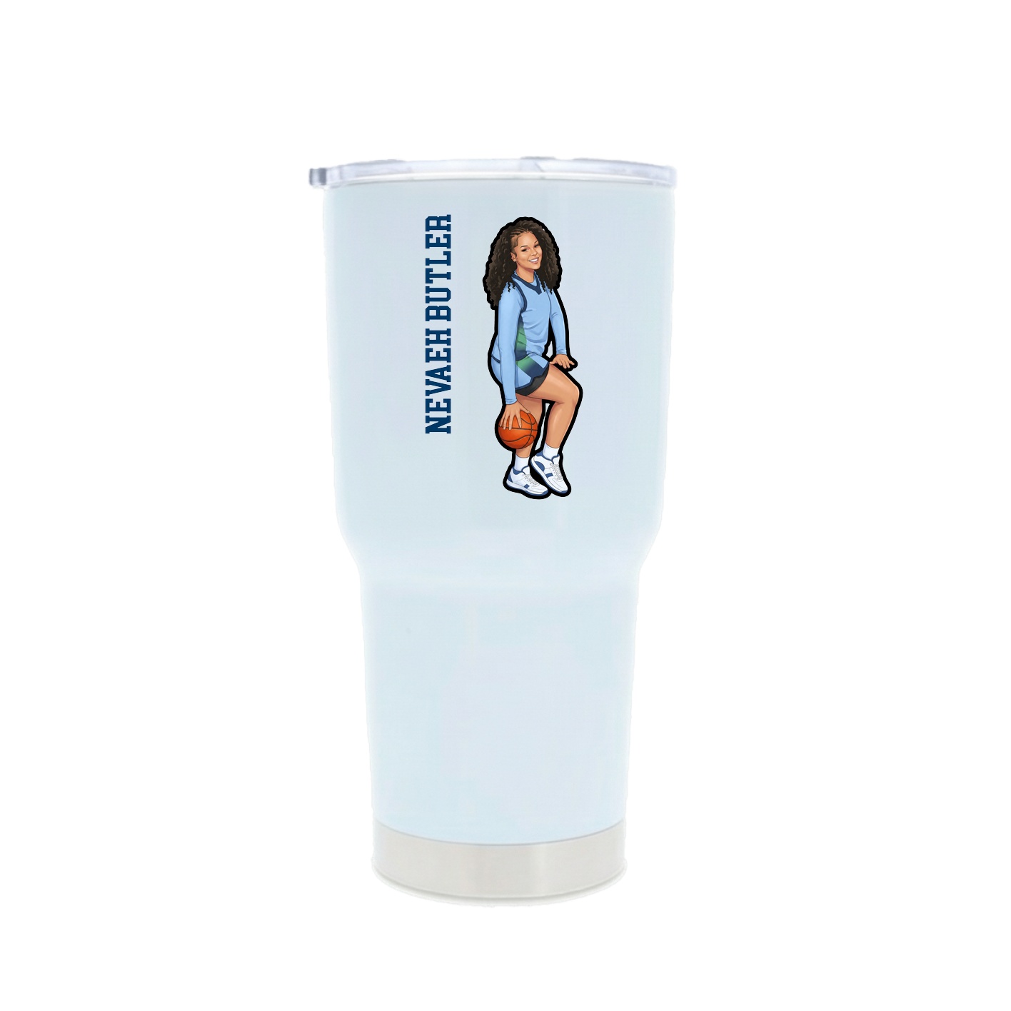 30oz Stainless Steel Tumbler — Name Vertical in White