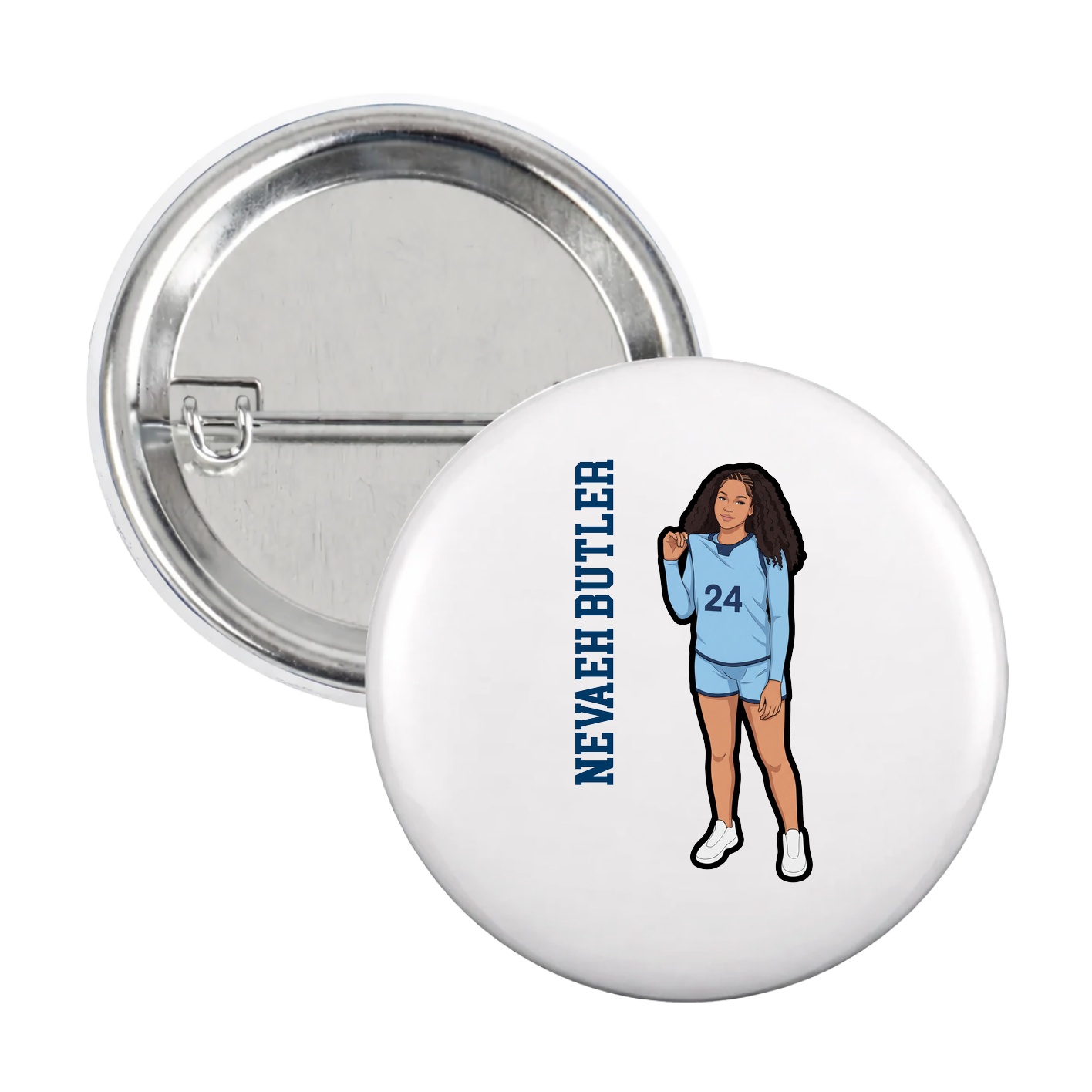 Game Day Button — Name Vertical in White