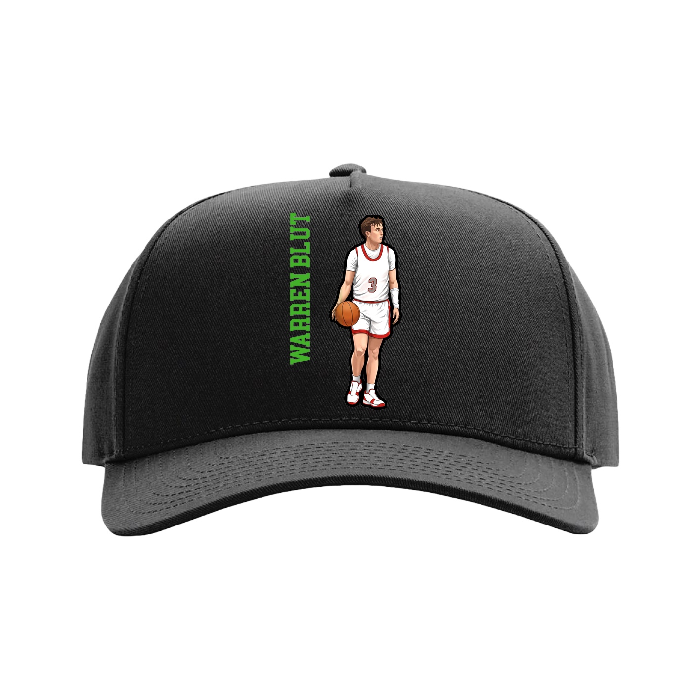 Full Fabric Five-Panel Champ Cap — Name Vertical in Black