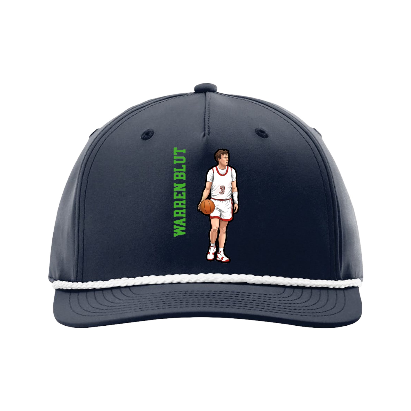 Five-Panel Classic Rope Cap — Name Vertical in Navy