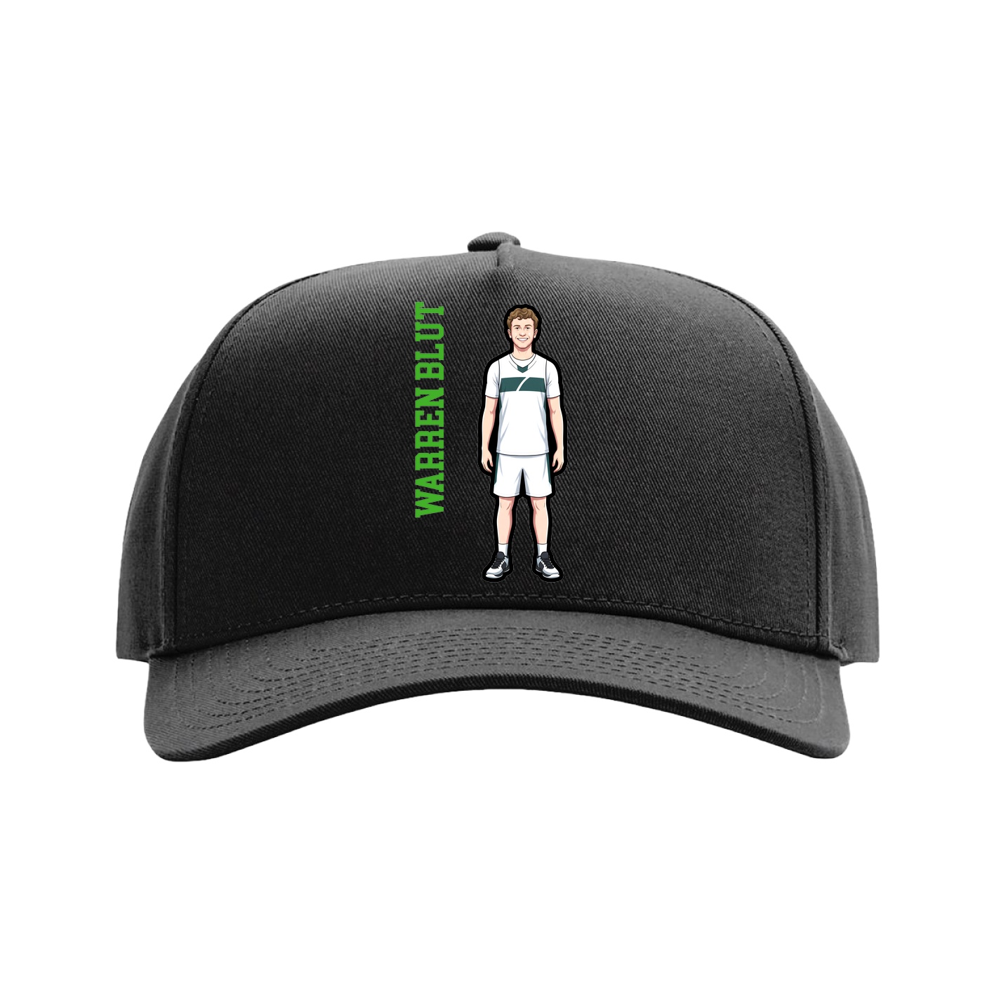 Full Fabric Five-Panel Champ Cap — Name Vertical in Black