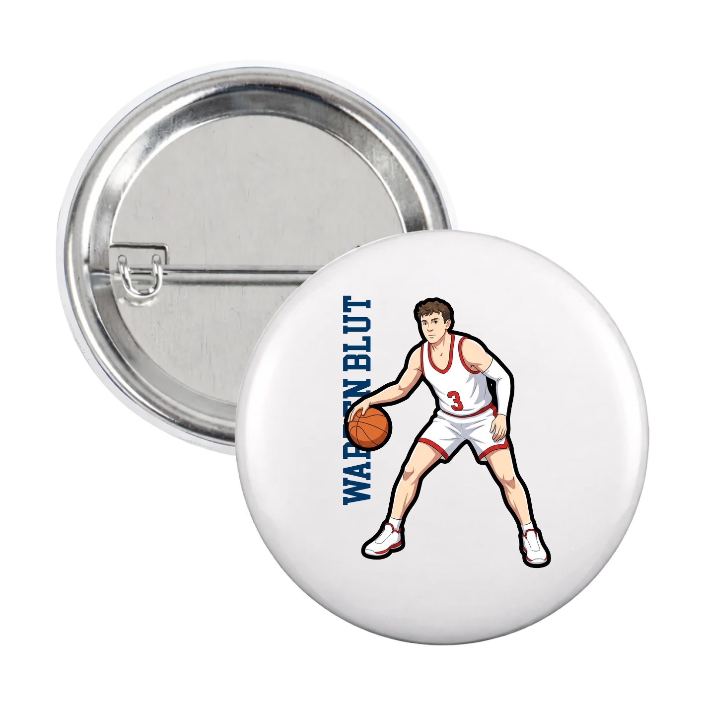 Game Day Button — Name Vertical in White