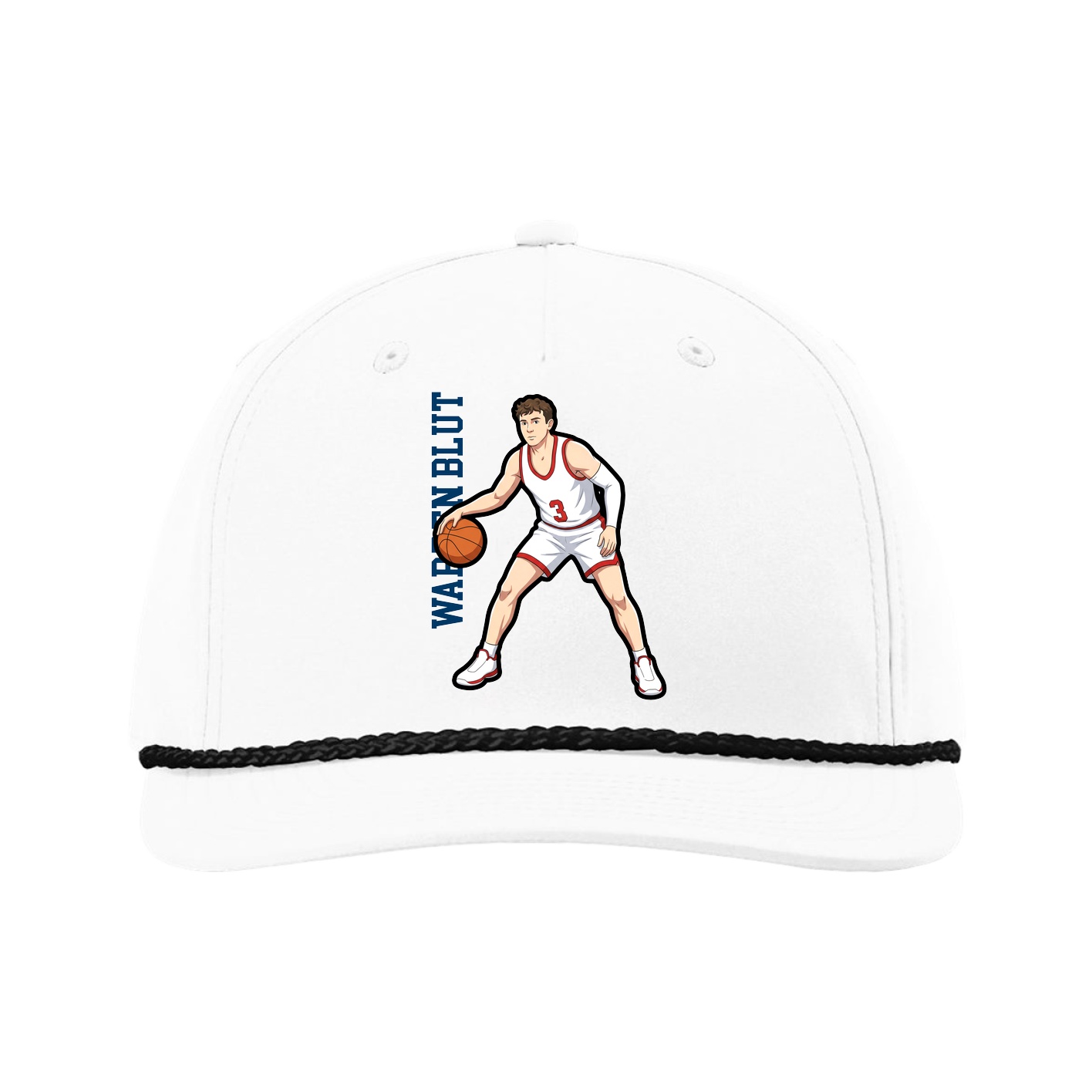 Five-Panel Classic Rope Cap — Name Vertical in White