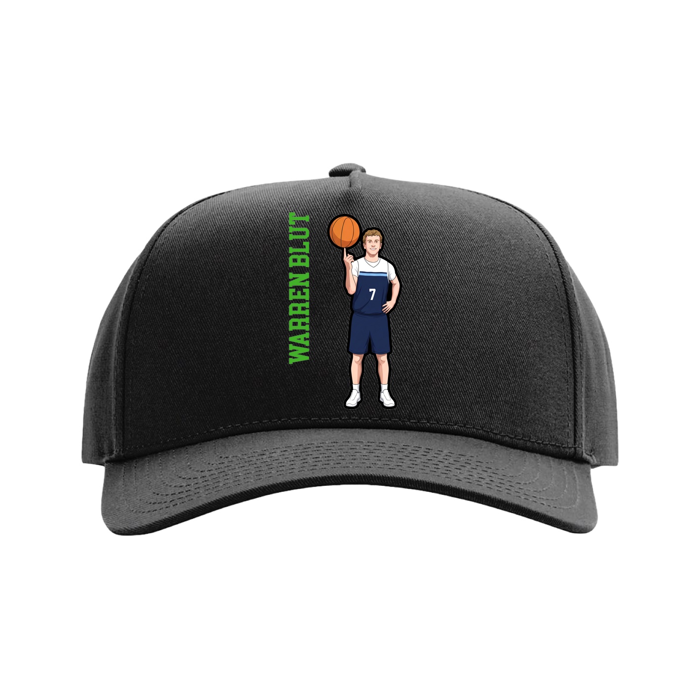 Full Fabric Five-Panel Champ Cap — Name Vertical in Black