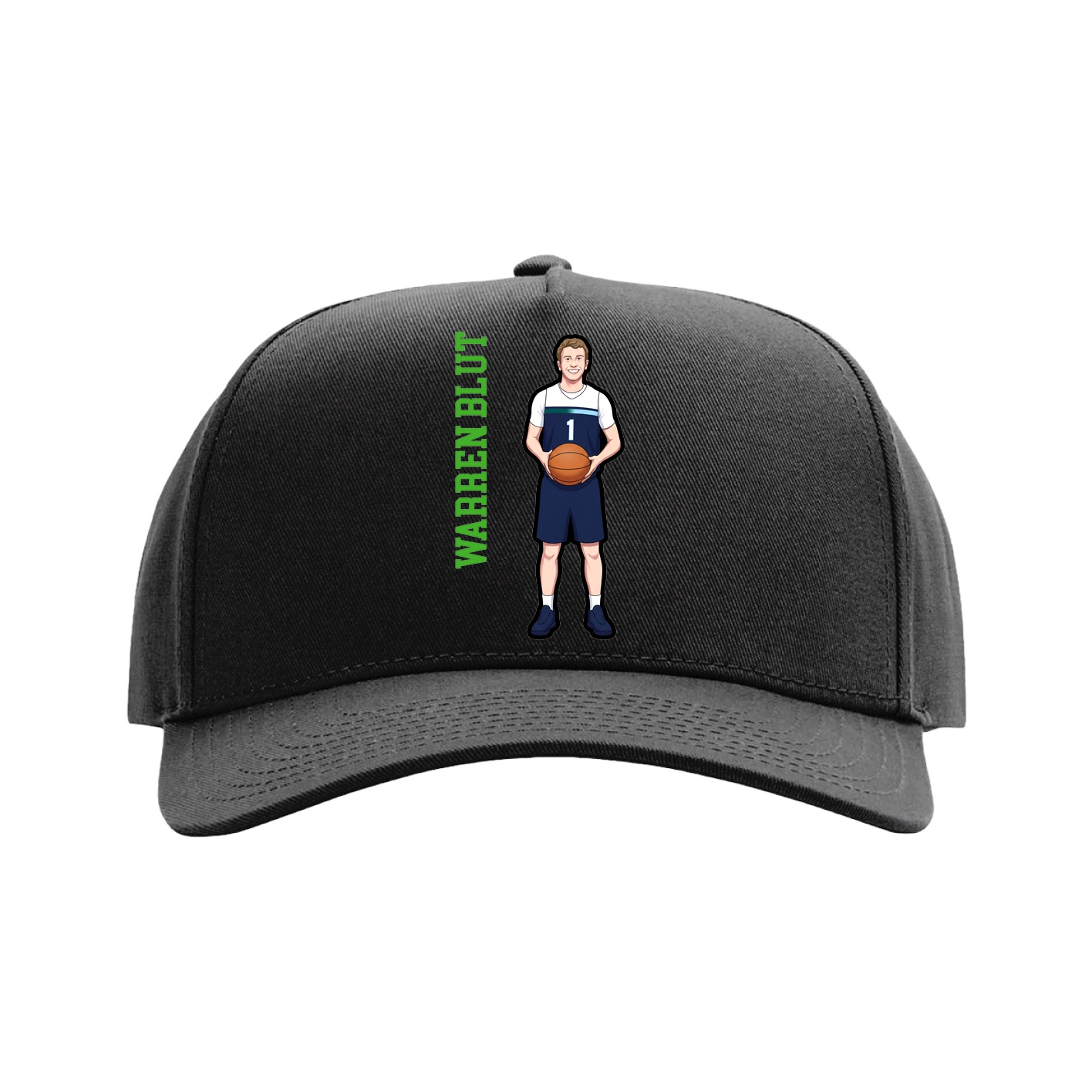 Full Fabric Five-Panel Champ Cap — Name Vertical in Black