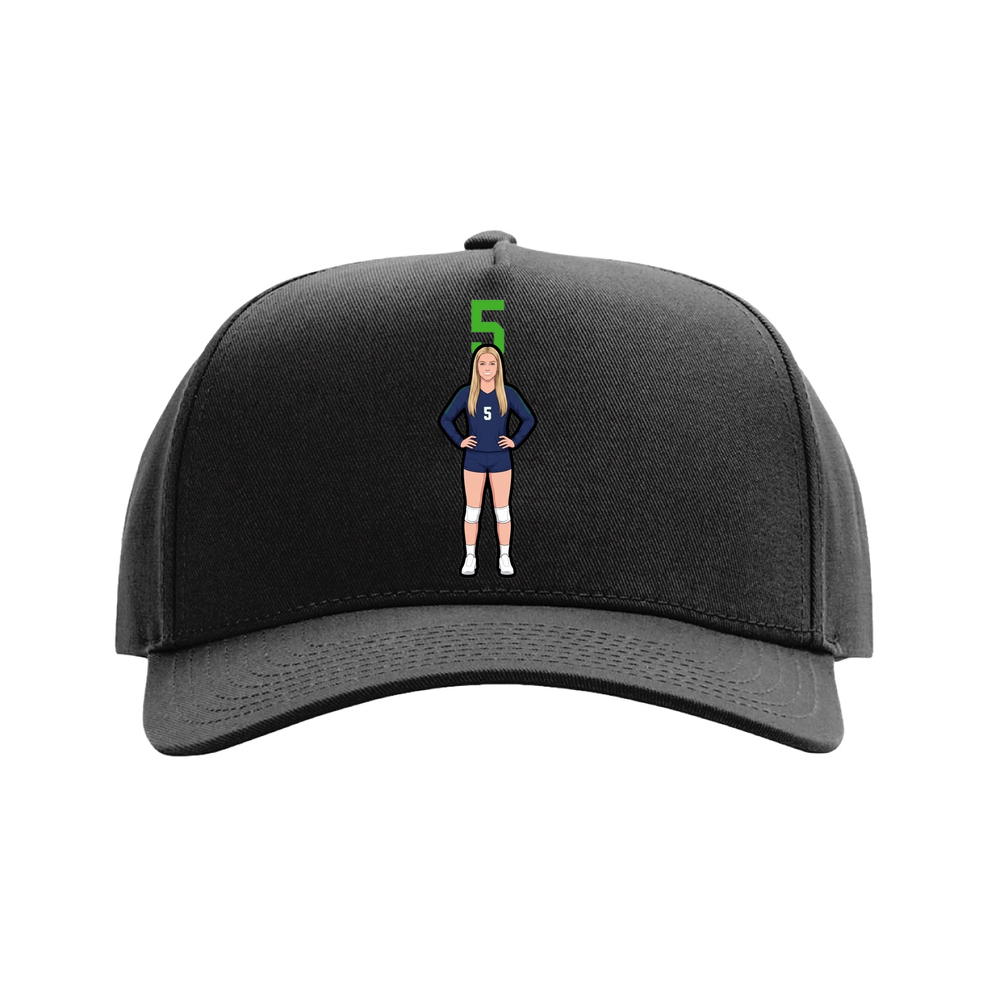 Full Fabric Five-Panel Champ Cap — Number Top in Black