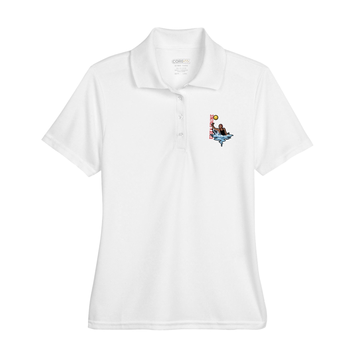 Womens Performance Polo — Name Vertical in White