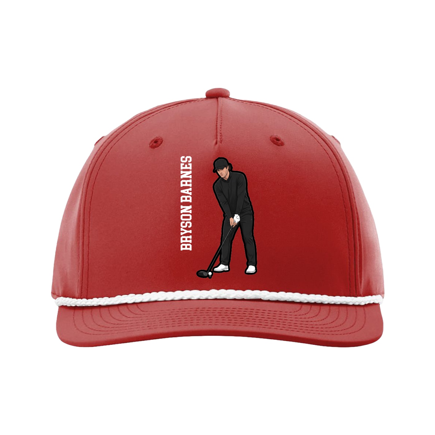 Five-Panel Classic Rope Cap — Name Vertical in Red