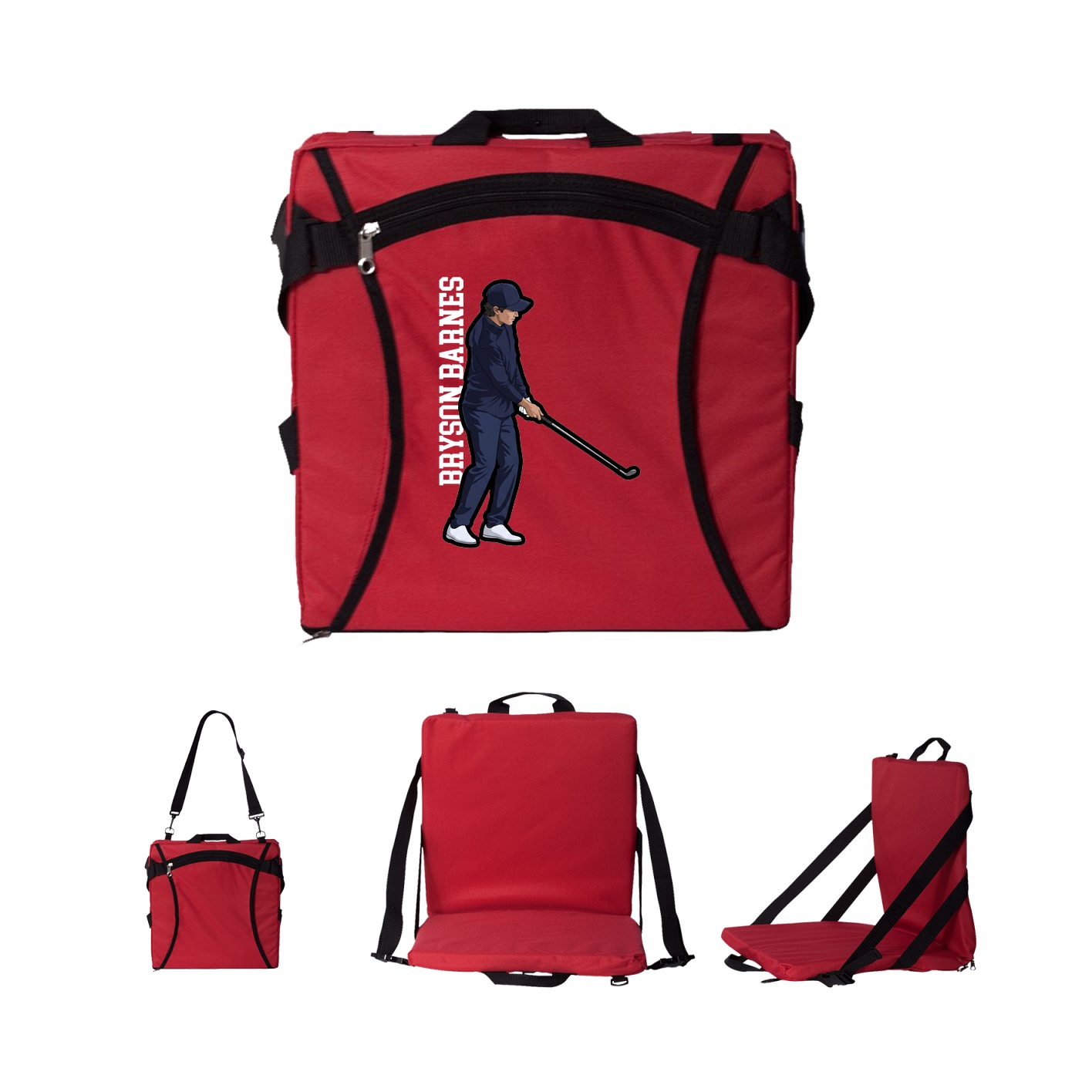 Folding Stadium Seat — Name Vertical in Red