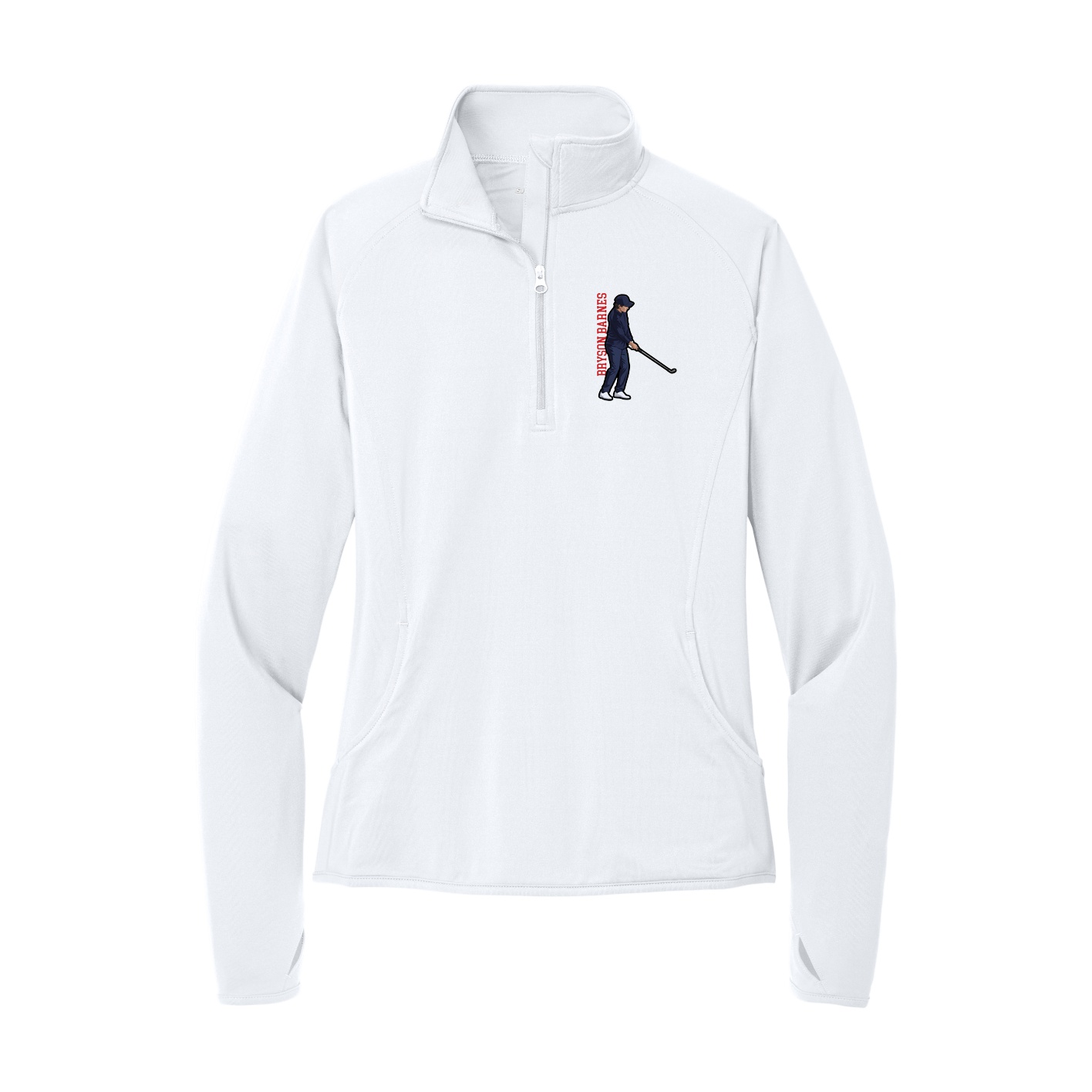 Women's Q-Zip Pullover — Name Vertical in White