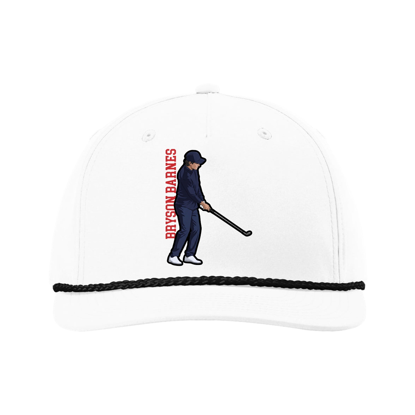 Five-Panel Classic Rope Cap — Name Vertical in White